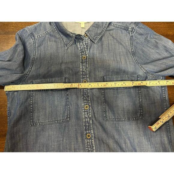 Eileen Fisher Denim Button Down Women PM Petite Medium Minimalist Western Aztec - Picture 4 of 8